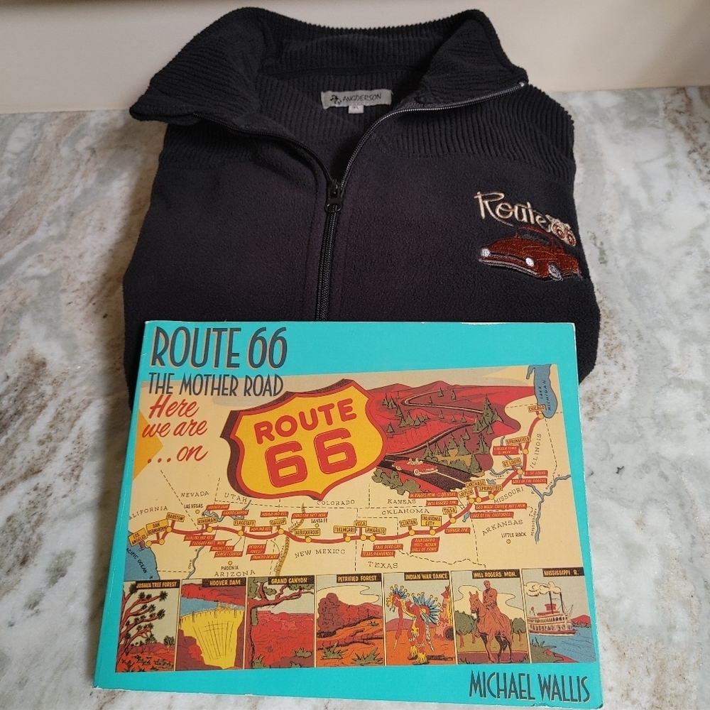 Route 66 Men's XL Black Fleece & Route 66 The Mother Road book by Michael Wallis